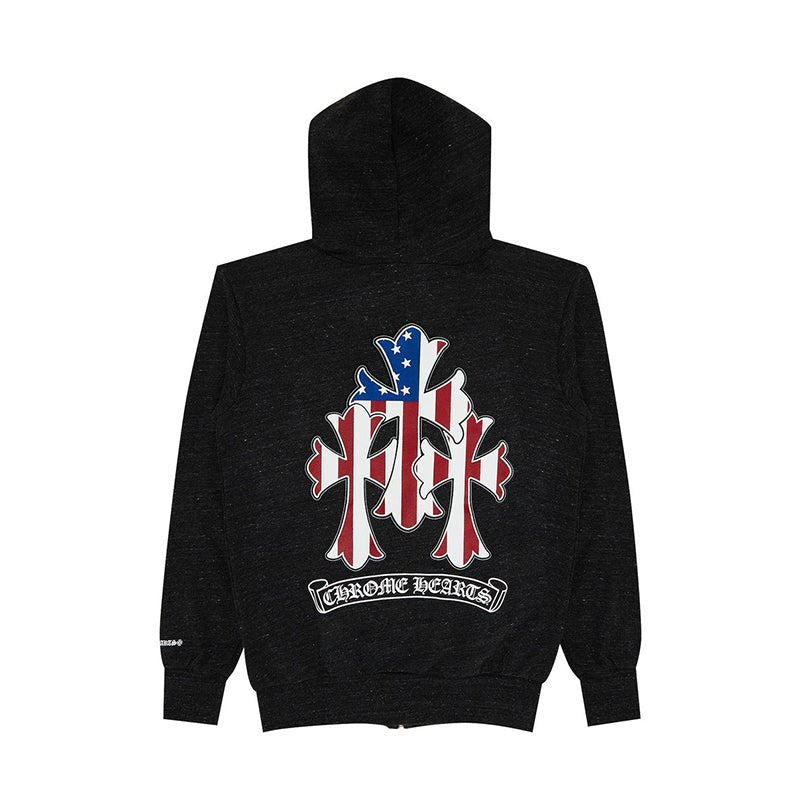 Chrome Hearts Cross American Flag Cemetary Cross Zip Hoodie - 210000064839 Hidden Hype Clothing