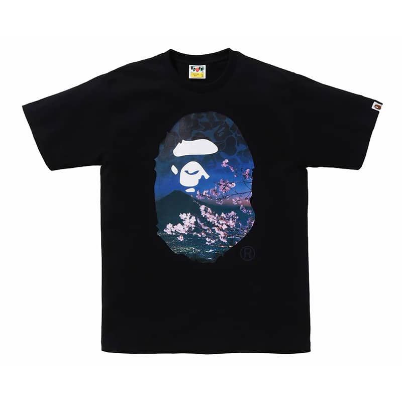 Bape Sakura Photo Ape Head Castle Tee Black - Front