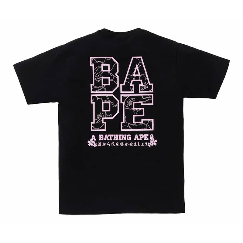 Bape Sakura Photo Ape Head Shark Tee Black - Back