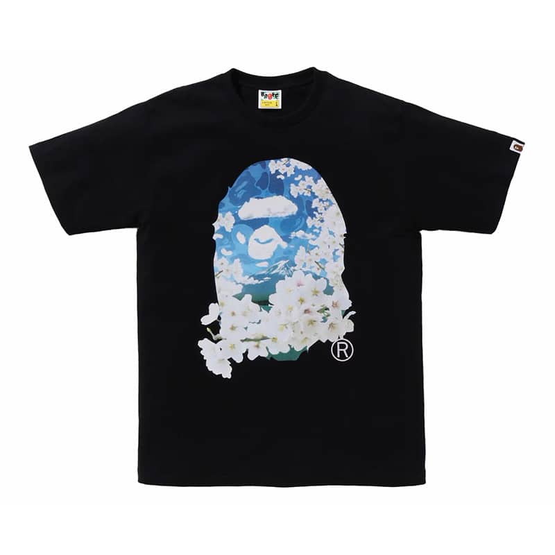 Bape Sakura Photo Ape Head Shark Tee Black - Front