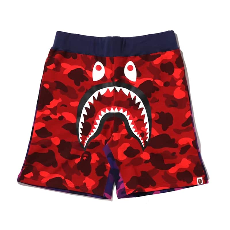 Bape Shark Sweat Shorts - Red Crazy Camo