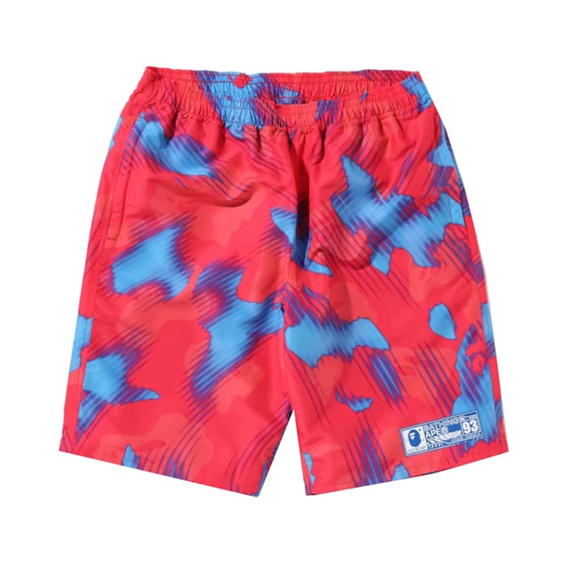 Bape Stroke Camo Beach Shorts - Red Stroke Camo