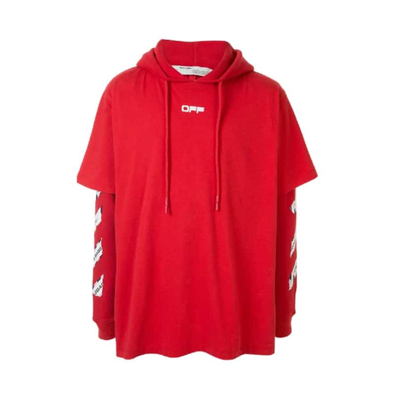 Off White Airport Tape Arrows Double Sleeve Hoodie - 210000060697 Hidden Hype Clothing